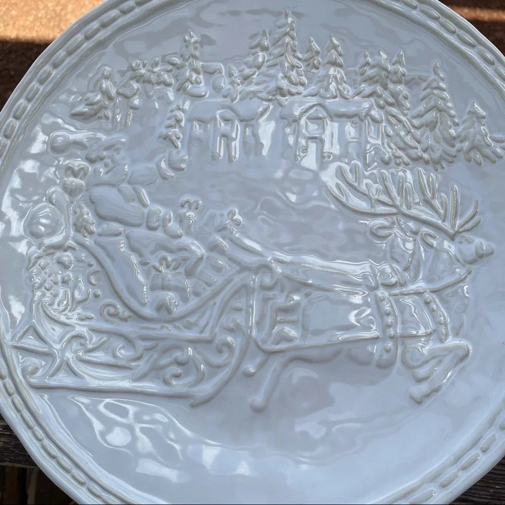 Williams Sonoma Heavy Platter Santa Sleigh Christmas Holidays